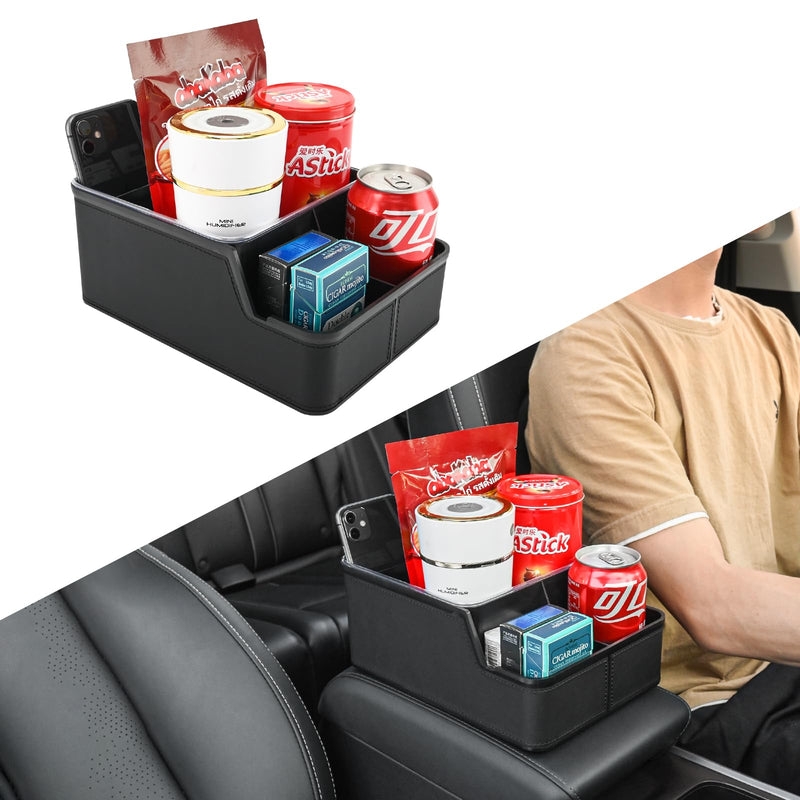 Car Storage Organizer Between Seats,Center Console Armrest Storage Box Back Seat Organizer with Small Compartment Car Interior Storage Box,Cup Holder Tray with Non-slip Mat(Black) Black