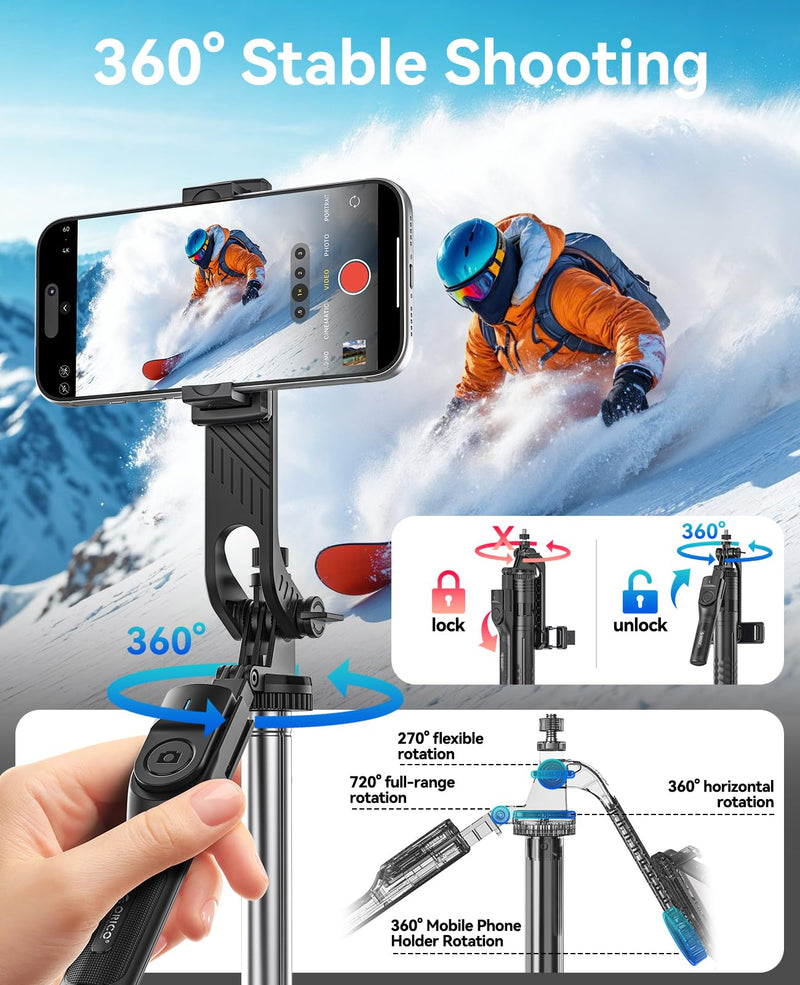 ORICO 75" Phone Tripod & Selfie Stick - 360° Rotatable Phone Holder for Multi-Angle Shooting, Wireless Remote, Extendable Stand for iPhone, Android, Camera, GoPro, Travel, Vlog, Recording - SPM190
