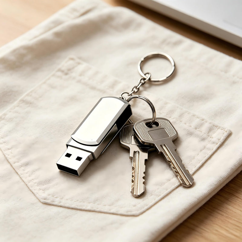 1Pcs 8GB Silver Sleek Swivel Metal USB Flash Drive with Keychain | Portable Compatible High-Speed