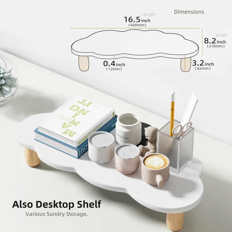 Monitor Stand Riser,Cloud-Shaped Sturdy Wood Computer Monitor Riser, Laptop Monitor Stand, Multi-Purpose Desktop Organizer Riser for Computer, Laptop, Printer, TV,White Cloud-White