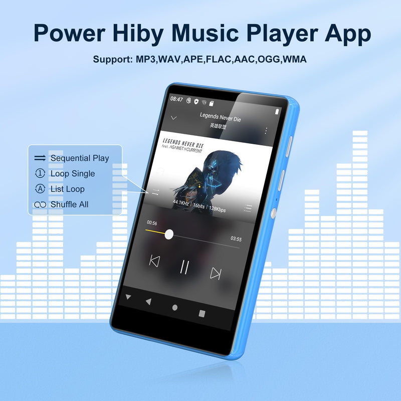 80GB Music Player, MP4 MP3 Player with Bluetooth and WiFi with 4-inch IPS Touch Screen Digital Audio Players, M503 Pro Spotify Player with Amazon Music, Audible, Chrome Browser, Support Up 512GB Blue Blue-80GB