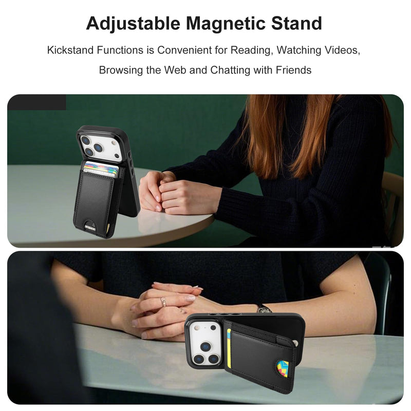 KIHUWEY for iPhone 17 Pro Case Wallet with Card Holder, Large Capacity RFID Blocking Flip PU Leather Kickstand Magnetic Clasp Shockproof Protection Credit Card Slots Cover 6.3 Inch (Black) Black
