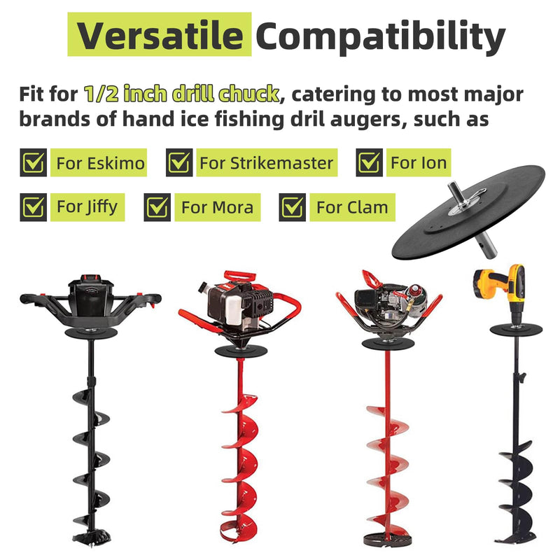 Ice Fishing Auger Drill Adapter, 1/2" Drill Chuck, 9.1" Auger Stopper Disc | for Eskimo, for StrikeMaster Mora Hand Augers, 1/2" Drill Chuck, 9.1" Stopper Prevents Auger Dropping Through Ice