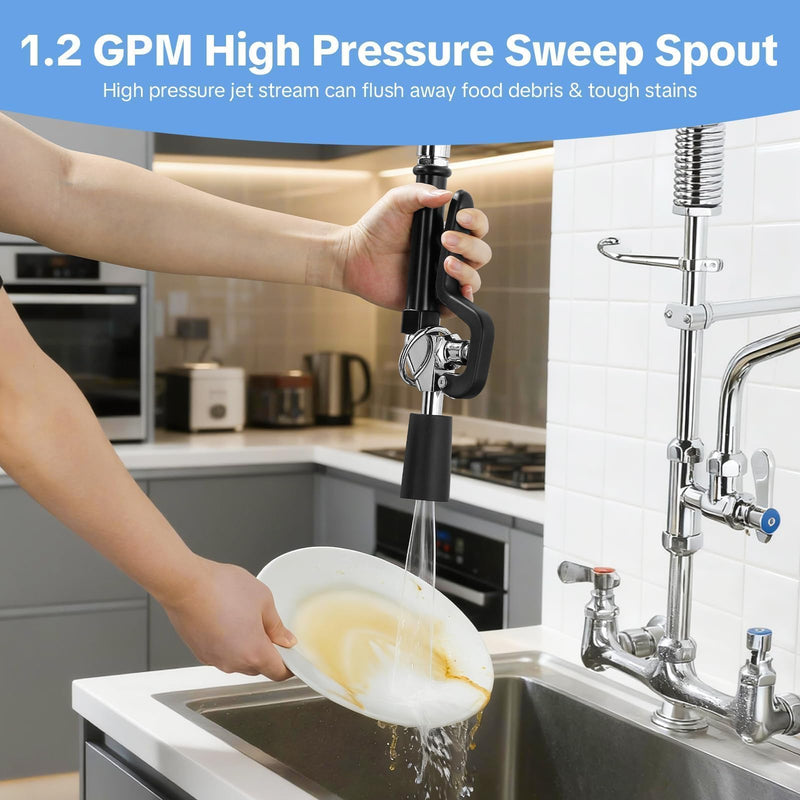 Pre Rinse Sprayer Commercial Sink Sprayer Head, Low Lead Spray Valve Dish Sprayer Nozzle with Ergonomic Handle, High Pressure Brass Faucet Parts for Commercial Kitchen faucet, Chrome Finished Black Pre Rinse Sprayer
