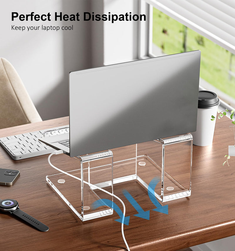 Acrylic Laptop Stand for Desk, Laptop Riser for 10-17.3 Inch Laptops, Ergonomic Computer Stand Holder Compatible with Macbooks and Notebooks- Clear