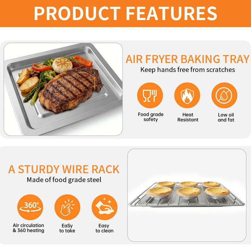 Toaster Oven Accessories for Hamilton Beach Easy Reach 4 Slice Countertop Toaster Oven, 10.9×9.2 IN Food Grade Stainless Steel Toaster Oven Replacement Parts Sheet Pan Tray Rack, Dishwasher Safe 10.9×9.2 IN Set for Hamilton Beach 4 Slice