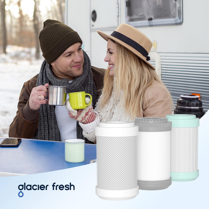GLACIER FRESH Replacement cartridges for RV Water Filter System, 0.2 Micron High Flow Filter, Sediment “Longevity” by GLACIER FRESH, and Granular Activated Carbon “Tasty”.… RV Water Filter/three