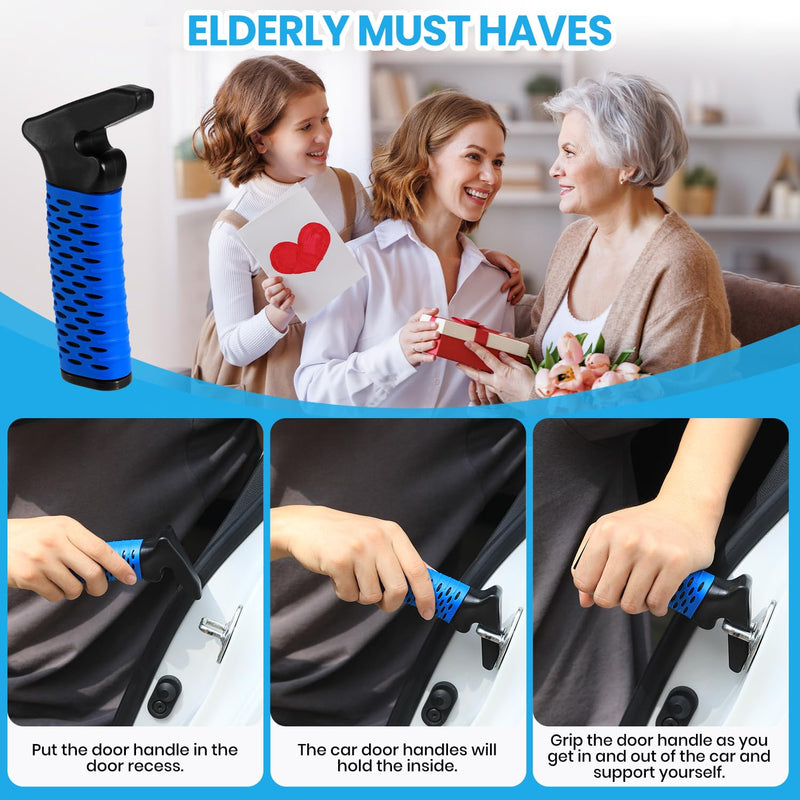 Car Door Handle for Elderly, Car Handle Assist Support Handle, Portable Elderly Assistance Mobility Aids for Getting Out of Car, Auto Grab Cane for Seniors and Handicapped, Blue 1 Pack