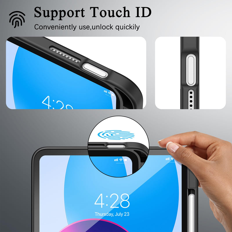 Supveco Magnetic Case for iPad A16 11th/10th Generation 11" 2025/10.9" 2022 | Slim Lightweight Soft TPU Bumper,Magnetic Hard PC Back Cover with Pencil Holder, Drop Protection,Supports Touch ID,Black A- Black