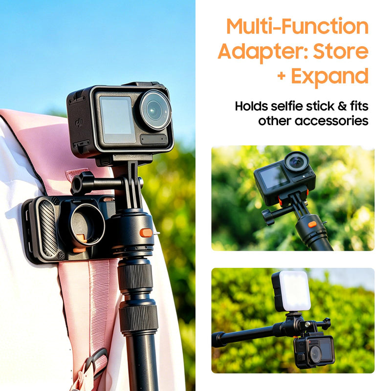 Action Camera Multifunction Backpack Strap Mount.Self-Developed Action Camera Accessories, Compatible with Various Models of Action Cameras *Selfie Stick not Included (Black, 9.8) BLACK