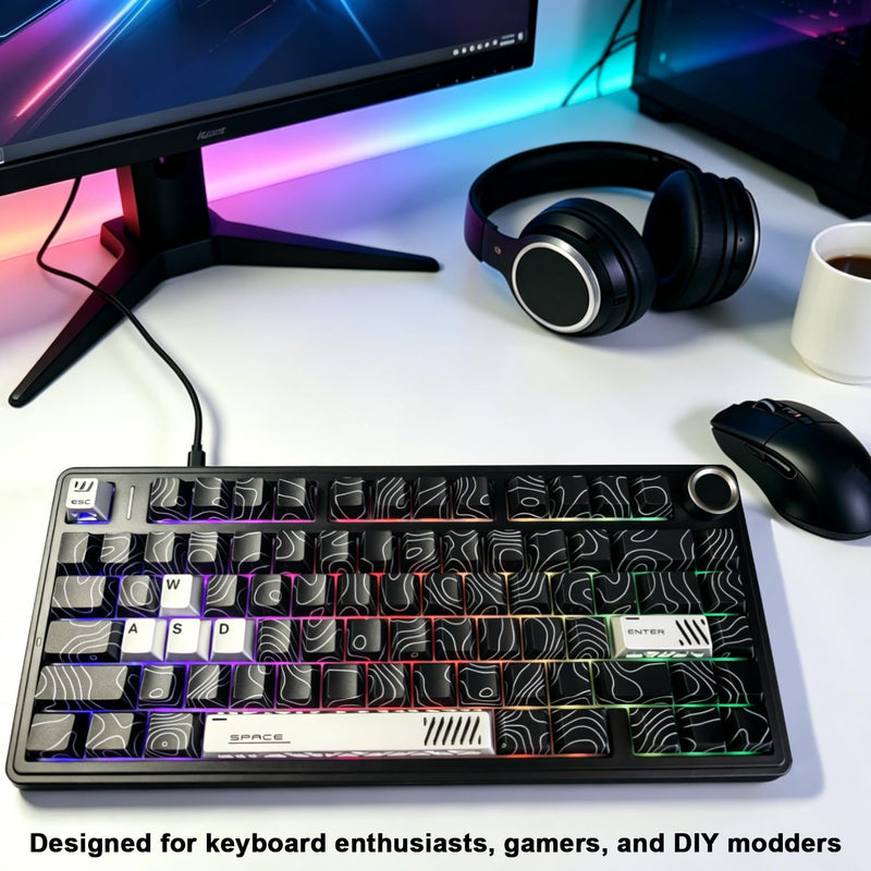 Aluminum CNC Machined Metal Keycaps Set of 7 for Mechanical Keyboard,Silver | Geometric Hollow-Out Design, Cherry Profile, MX Switch Compatible – for Gaming, Office, Typing (WASD+ESC+Enter+Space)