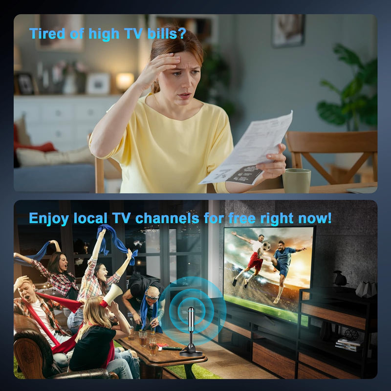 TV Antenna for Local Channels, TV Antenna for Smart TV Indoor -16.5ft Cable | with Support 4K 1080P, 360° Long Range TV Antenna, with Magnetic Base, Easy Installation -(Blue) Blue