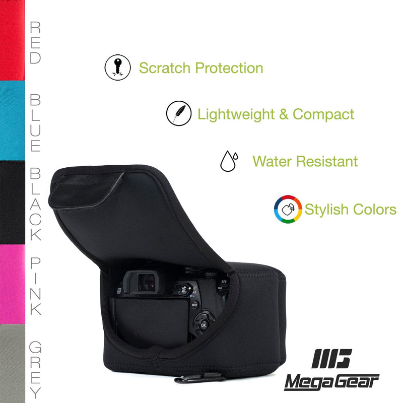 MegaGear Ultra Light Neoprene Camera Case, with Carabiner Compatible with Sony Cyber-Shot DSC-RX10 IV, DSC-RX10 III - Black - MG755 One Size
