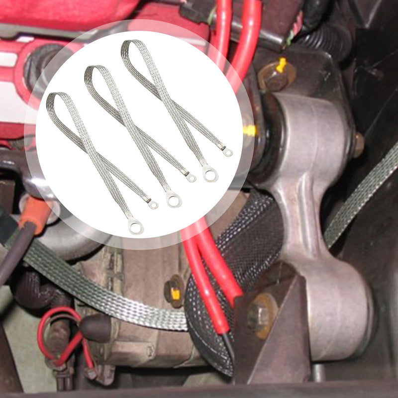Braided Ground Strap Tinned Copper Ground Strap Automotive 20 inch X 1/2 inch with 1/2 inch Ring to 1/4 inch Ring Terminal Connectors 3PCS