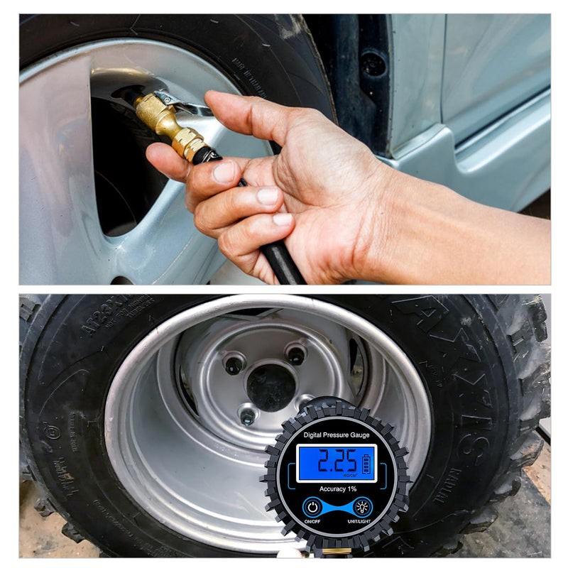 Nilight 50026R Digital Tire Inflator Pressure Gauge,250 PSI Air Chuck and Compressor Accessories Heavy Duty with Rubber Hose Quick Connect Coupler for 0.1 Display Resolution Tire Pressure Gauge Style 1