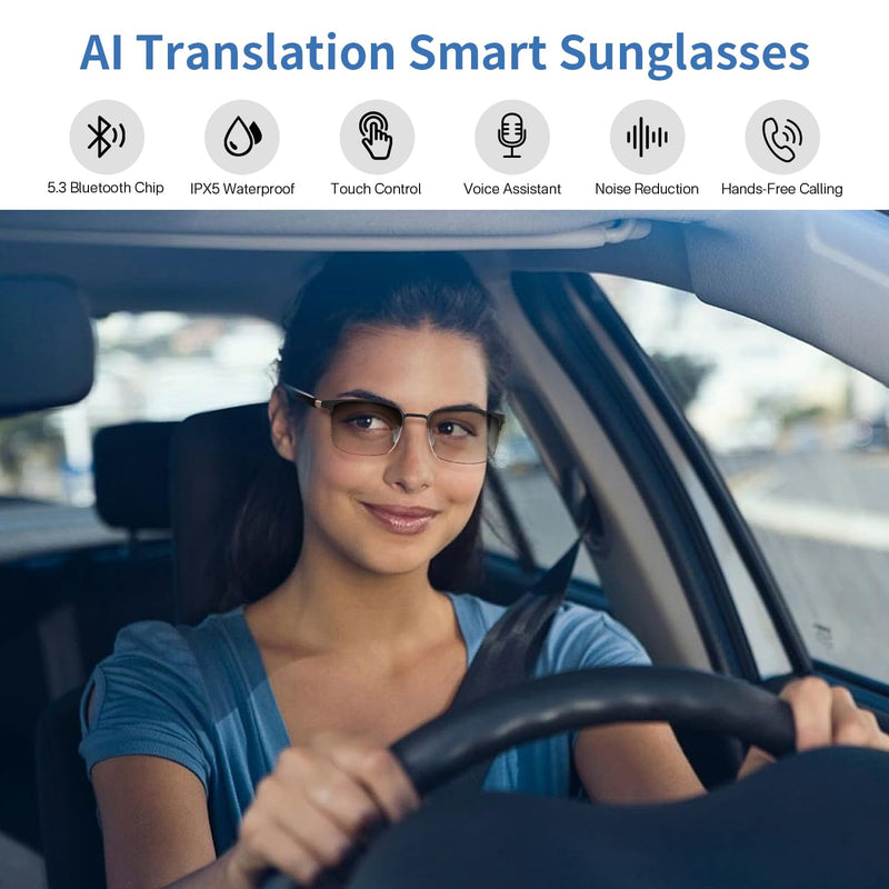 Smart AI Translator Glasses, Blue Light Glasses for Woman Men, Simultaneous Interpretation Eyeglasses for 110+ Languages, Real-Time Translation, Photochromic Lenses, AI Smart Sunglasses for Travel -G GS06-AI Glasses-Gold