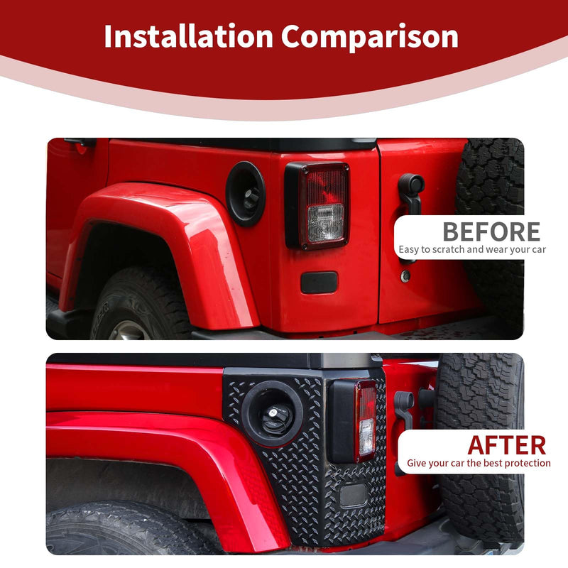 for Wrangler JK Rear Corner Body Armor, Tail Light Cover Guards Protector Compatible with 2007-2017 Jeep Wrangler JK JKU Rear Quarter Panel Black Exterior Accessories 2pcs