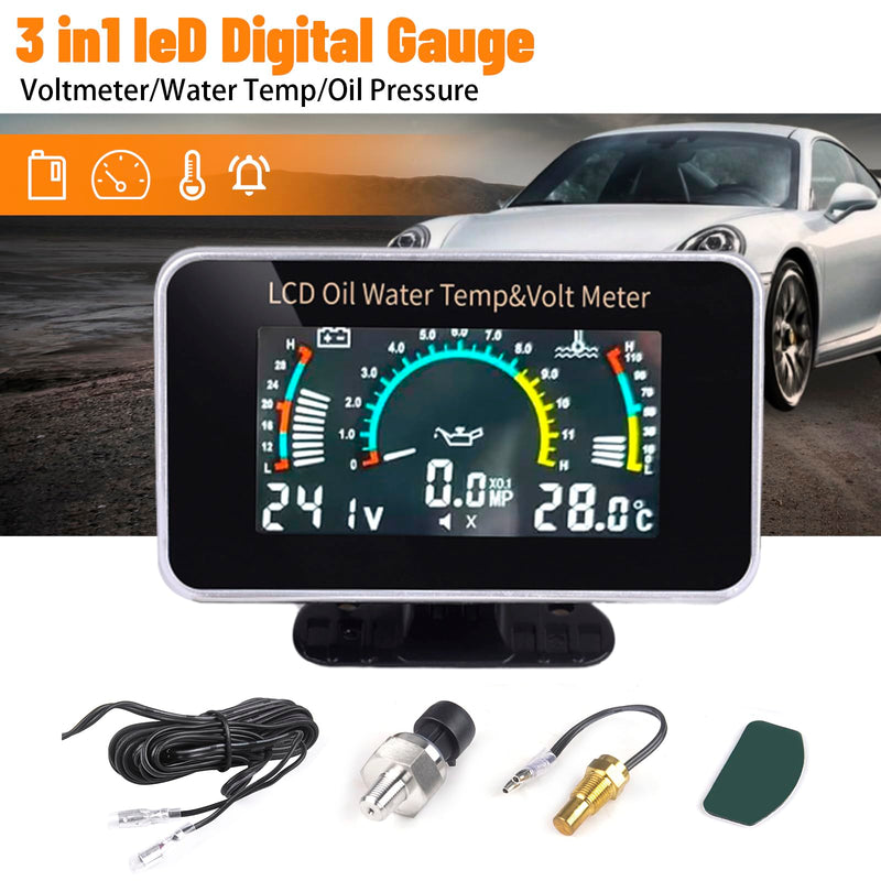  [AUSTRALIA] - 3-in-1 Auto Car LCD Meter Digital Oil Pressure Voltage Water Temperature Gauge Universal Instrument 9-36V for Car/Truck/SUV/RV 3-in-1 Water Temperature Gauge