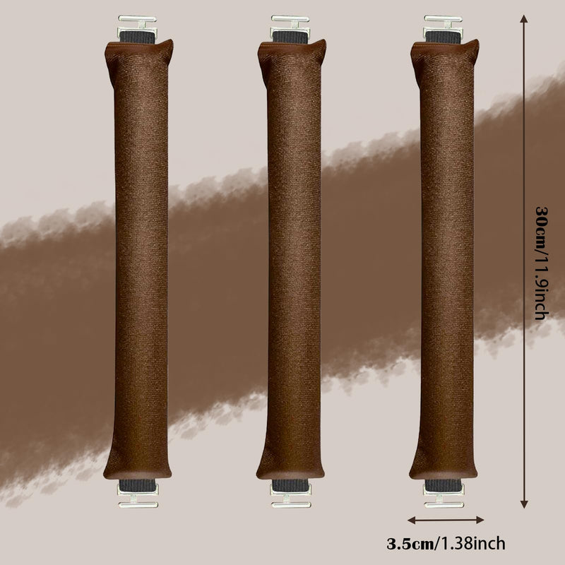 3 PCS Overnight Heatless Rods Curls Blowout,2025 Version No Heat Curler Roller for Long Medium Hair with Hook, Soft Velvet Thick Flexi Rods (Brown)
