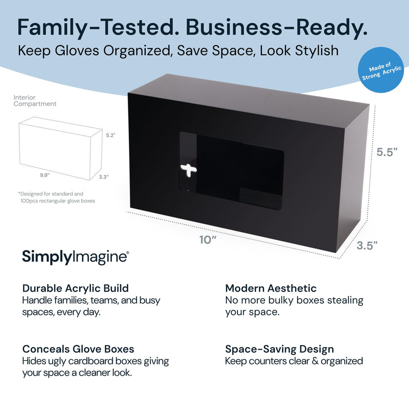 Glove Holder for Wall Mount Dispenser - Single Black - Side-Loaded Acrylic Rack - Disposable Glove Box