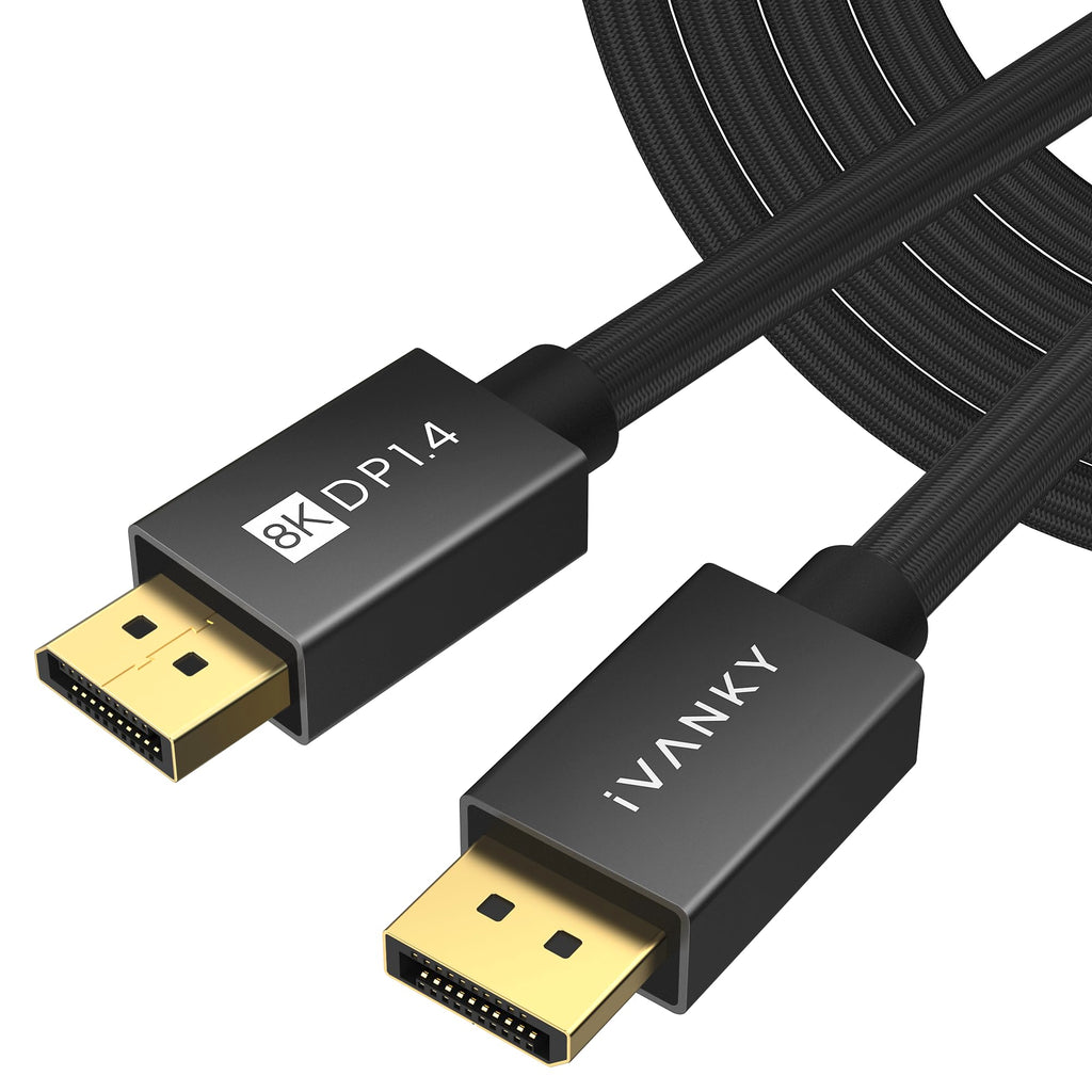 IVANKY 8K DisplayPort Cable 1.4, Long DP Cable 20ft, [8K@60Hz, 4K@144Hz, 1080P@240Hz], Support HBR3, 32.4Gbps, HDCP 2.2, HDR, Compatible for Gaming Monitor, TV, PC, Laptop and More, Black, 20ft 20 Feet 8K-1 Pack