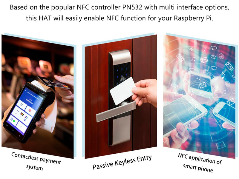 PN532 NFC HAT for Raspberry Pi 4B/3B+/3B/2B/Zero/Zero W - I2C / SPI/UART Interface, Supports Various NFC/RFID Cards