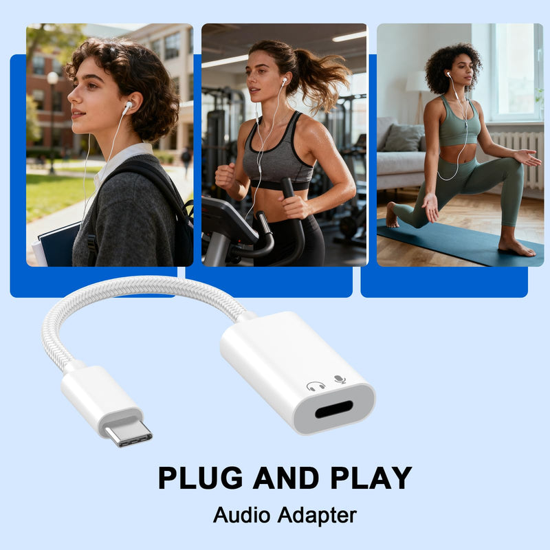 2 Pack USB C to Lightning Headphone Audio Adapter, Apple Type C Headphones | Male to Female Lightning Earphone Headphones Converter with Charge Data Transfer, for iPhone 17/16/15 Plus/Pro,iPad,MacBook White