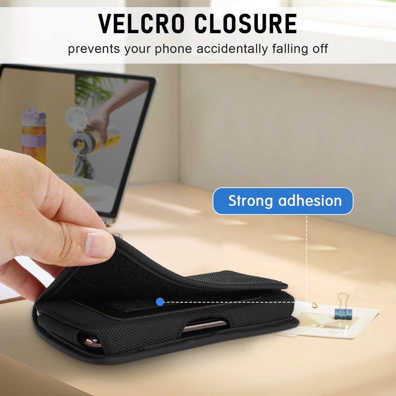 Phone Holster Compatible with iPhone 16/15/14/13/12 Pro Max & Plus,17 Air Models, Galaxy S24/S23/S21/S20 FE Cell Phone Belt Holder for Women,Men,Nylon Black-2XL B-Horizontal Black Nylon XX-Large
