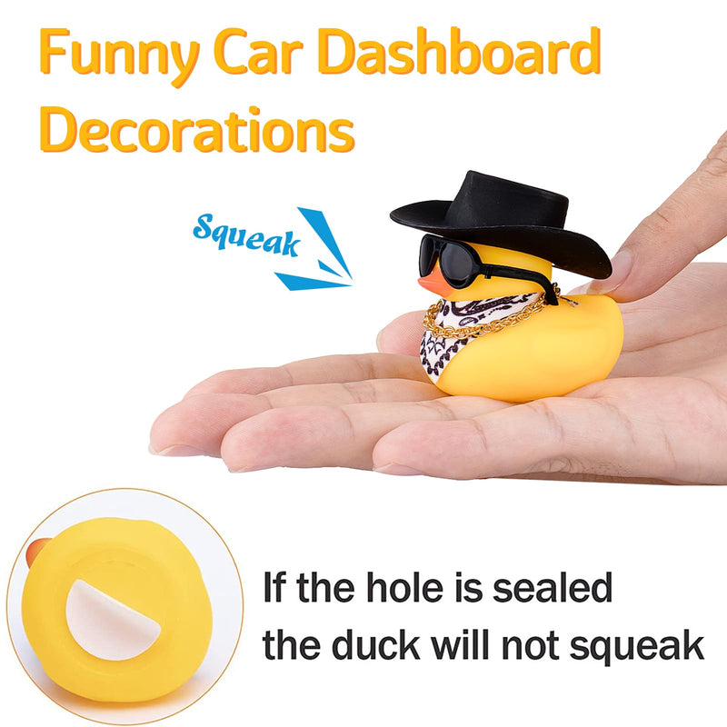 wonuu Car Rubber Duck, Yellow Duck Decoration Dashboard with Sun Hat Necklace Sunglasses for Car Dashboard Decorations, C-Duck-Black Cowboy Hat-Scarf