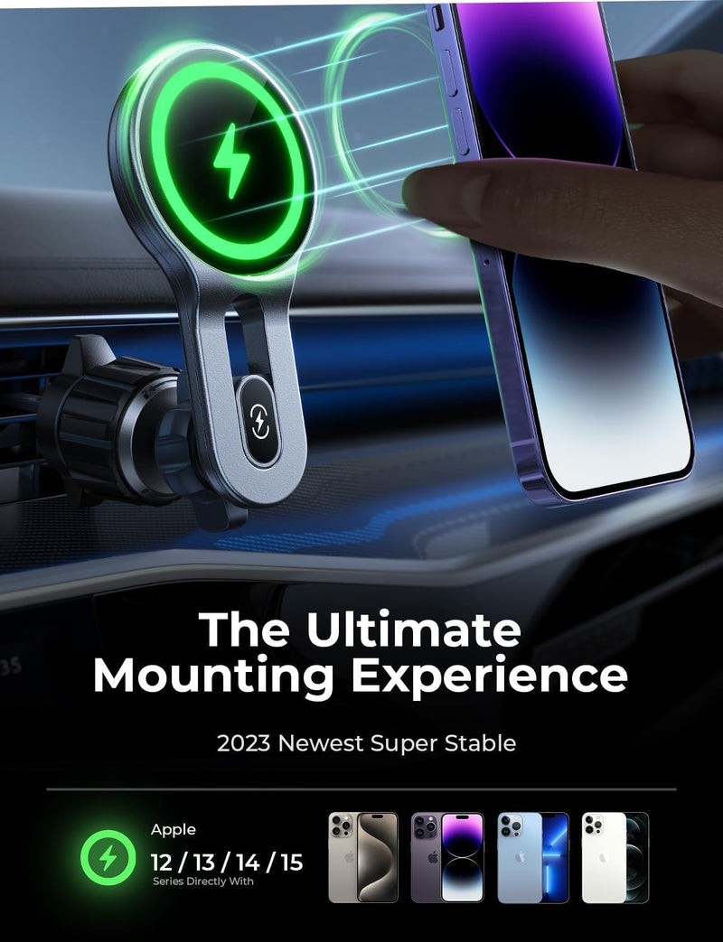 LISEN for iPhone 17 MagSafe Car Mount Charger, [Safer & Faster] Vent Magnetic Wireless Car Charger, Car Vent Phone Mount Charger Fits iPhone 17 Pro Max Air 15 14 13, Samsung with MagSafe Case,Black Black