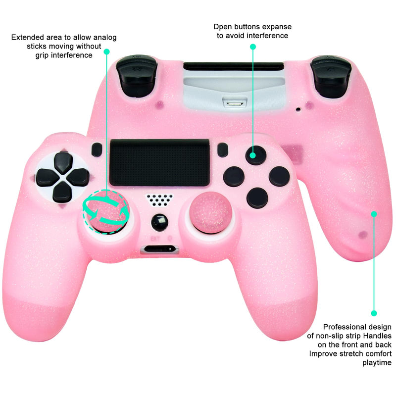 Pink Glitter Anti-Slip Protective Silicone Cover Skin Grips Compatible with PS4/Slim/Pro Controller,8 PCS Glitter Thumb Grips Caps and 2 Grips Caps. (Glitter Pink) Glitter Pink