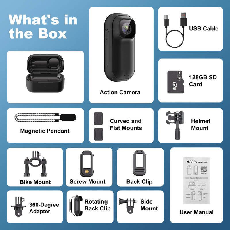 4K 128GB WiFi Thumb Action Camera, Mini Body Cam with 1.5" Screen | Portable Wearable POV Camera with Charging Case, Waterproof Magnetic Sport Cam for Cycling, Pet, Vlogging