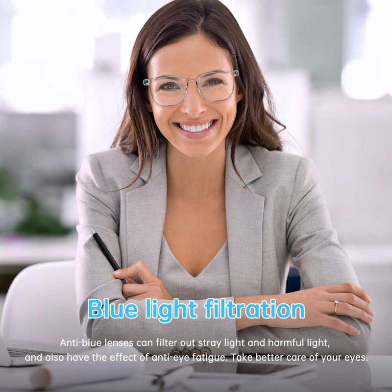 Smart Glasses for Women, Clear Frame Blue Light Glasses, Magnetic Charging, Open-Ear Design, Voice Assistant, Bluetooth Glasses with Speakers, Audio Eyeglasses for Working Gaming (GS03-C) GS03-Clear-Standard Smart Glasses
