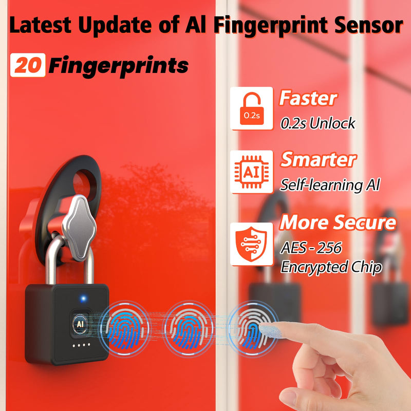 Eseesmart Fingerprint Locker Lock with Code, Combination Padlock Smart Fingerprint Biometric Keyless Combo Lock Waterproof for Outdoor Fence Gate Shed Gym School Locker Storage