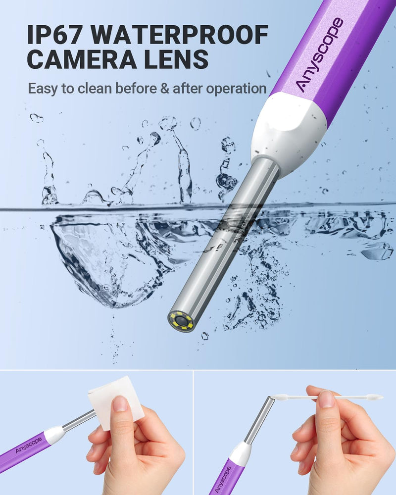 Digital Otoscope with Gyroscope, HD Ear Camera with Ear Wax Removal Tools, Video Ear Scope Otoscope with Light, Compatible with iPhone and Android (Purple) Purple