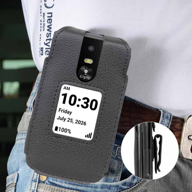 Nakedcellphone Fitted Series for Lively Jitterbug Flip 3 Phone Case - Black | Vegan Leather, Form-Fit Cover, with Screen Protection, Keypad Guard, Rotating Metal Belt Clip, For Jitterbug Flip3 (2026)