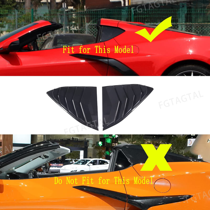 Rear Side Window Louver Cover Compatible with Chevrolet Corvette C8 2020-2024, Rear Window Shutters Trim Cover, Air Vent Scoop Shades Trim Accessories (Bright Black) Bright Black