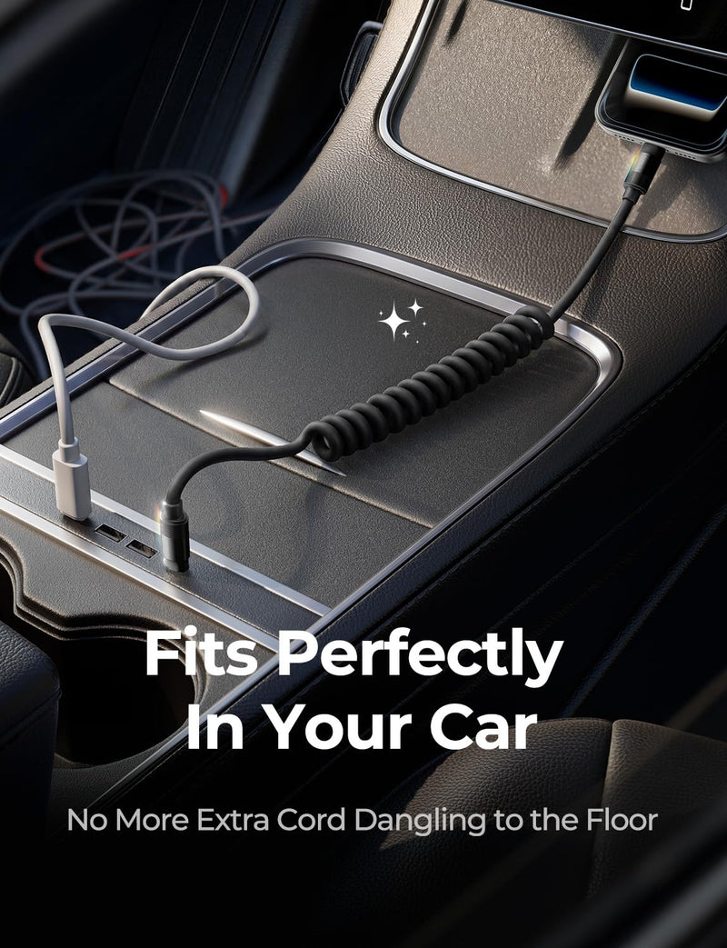 LISEN Coiled USB C Cable, Durable Short USB C to USB C Cable 2 Pack for Android Auto & Car Play Cable, C to C Fast Charging Cord for iPhone 17/16/15 Samsung Galaxy S25/S24 A15, Space Black 4FT