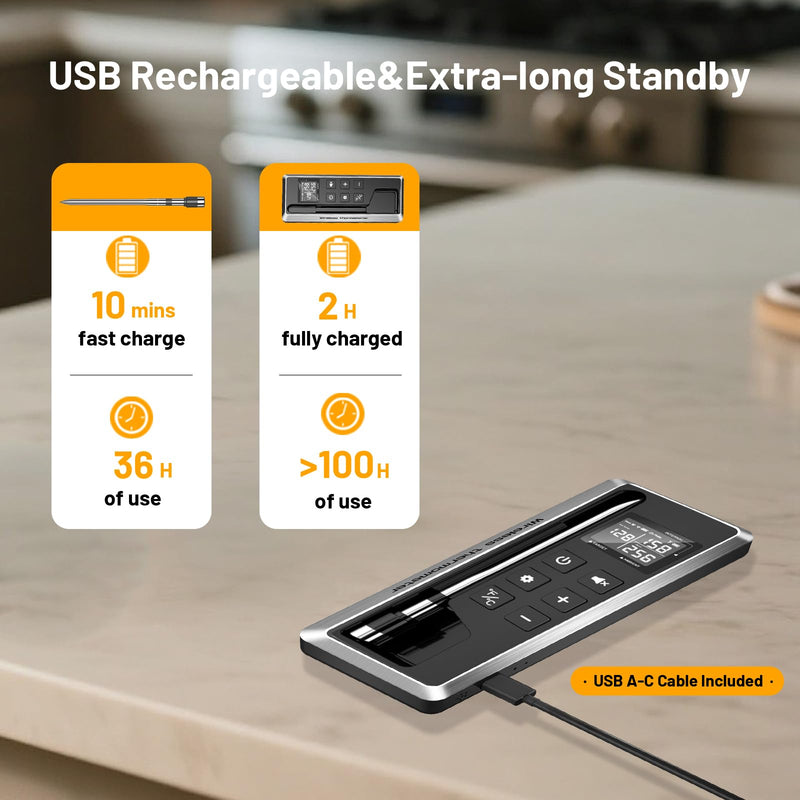  [AUSTRALIA] - Wireless Meat Thermometer with Smart Timer & APP Control, 800ft Bluetooth Grill Food Thermometer - 0.19In-Ultra Thin Probe, ±0.5℉ Accuracy, Digital Backlit Screen for BBQ, Oven, Smoker, Kitchen 1-Probe Kit
