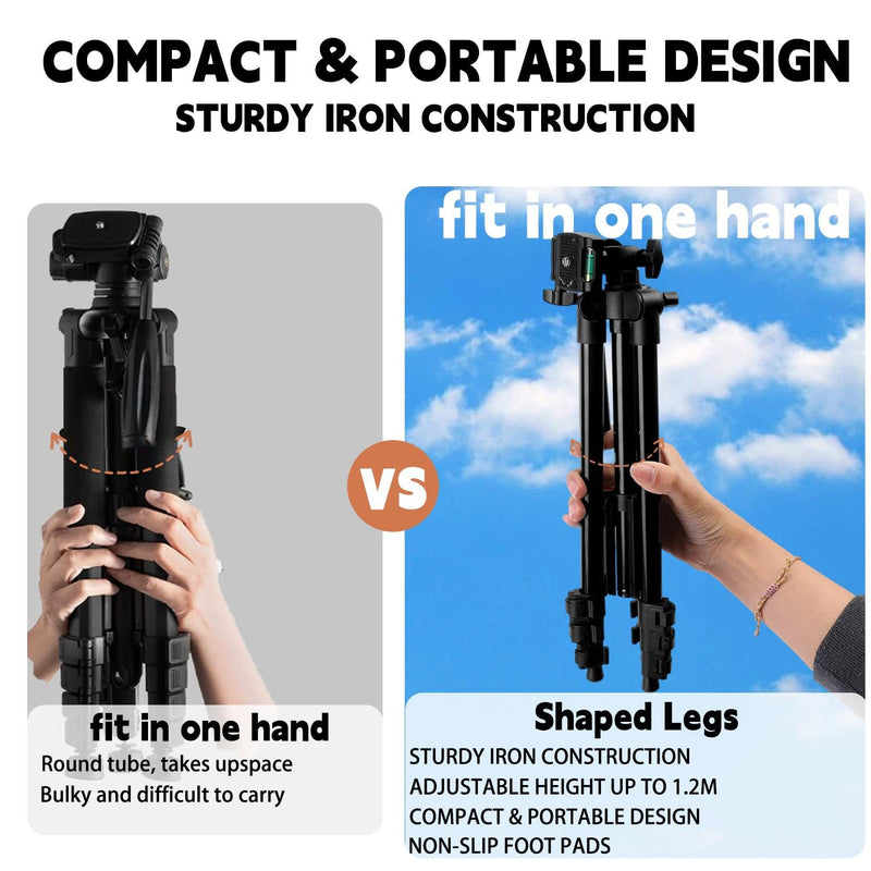 Professional Portable Travel Aluminium Camera Tripod Accessories Stand with Pan Head for Camera and Phone, Adjustable Height Up to 1.2m