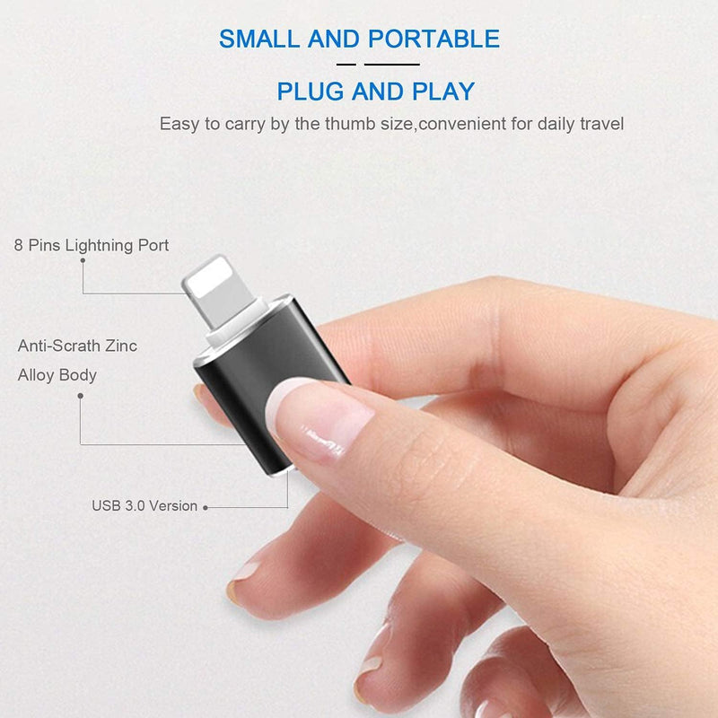 (Apple MFi Certified) Lightning Male to USB3.0 Female Adapter OTG Cable | 2Pack Portable USB Camera Adapter OTG Data Sync Cable for iPhone 14/13/12/11/Xr/X/XS/8/7Card Reader/Flash Drive/MIDI Keyboard Black