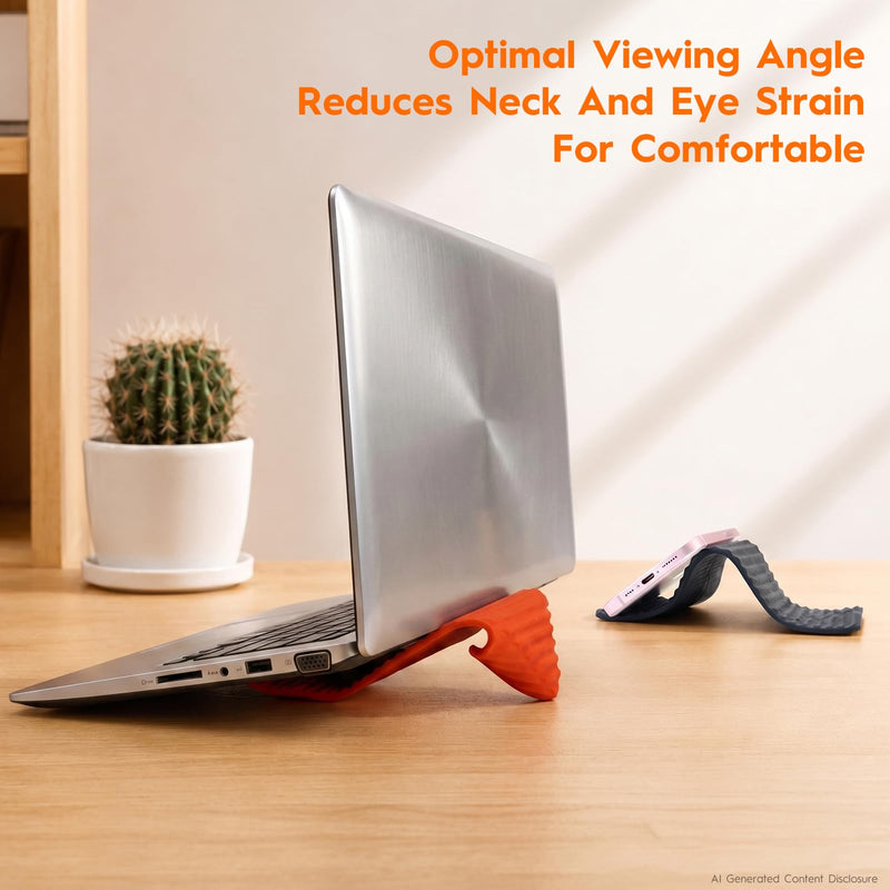 2 Pack Adjustable Foldable Silicone Phone Stand, Universal Bendable Cell Phone Tablet Holder, Portable Anti-Slip Desk Bed Phone Mount for Travel Home Office(Orange/Black) Mixed
