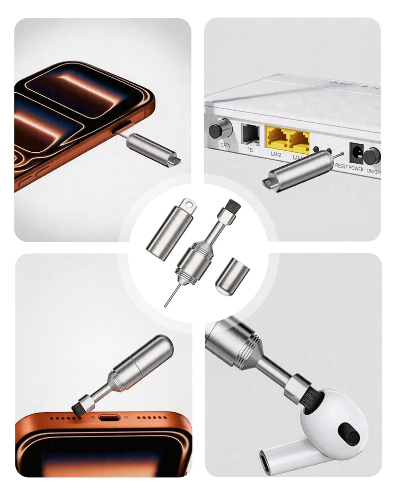 2-in-1 SIM Card Removal Tool & Phone Cleaning Brush Keychain, 2Pcs | Portable Aluminum Alloy, SIM Ejector Tool with Anti-Lost Keyring, Mini Cleaning Brush