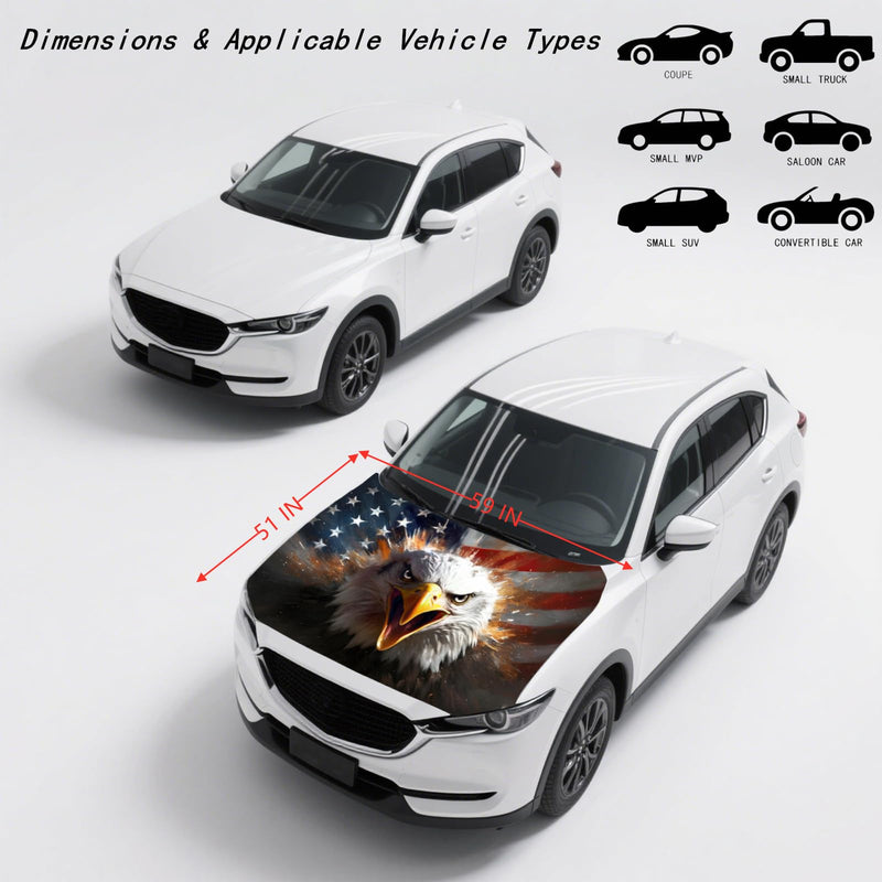 American Car Hood Cover - 59x51 in Car Hood Cover Eagle Flag Bonnet Banner with 2 Adjustable Triangular Fasteners, Universal Fit for Trucks, SUV Car Hood Cover-9