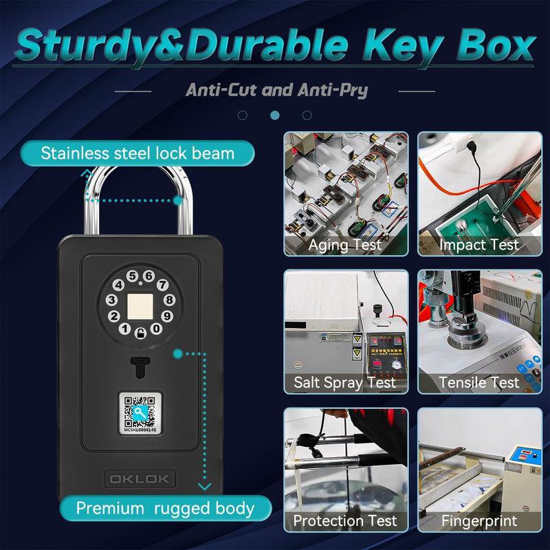 SFW New Smart Lock Boxes, Fingerprint Key Box Bluetooth Key Box with App Control & Passcode, Waterproof Wall Mounted & Door Hanging Security Lock Box (Fingerprint Unlock) Fingerprint Unlock