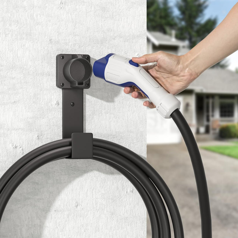 EV Charger Holder-J1772 Connector, Nozzle Holster Dock and J-Hook Combination, EV Cable Holder Wall-Mount Electric Vehicle Charger.