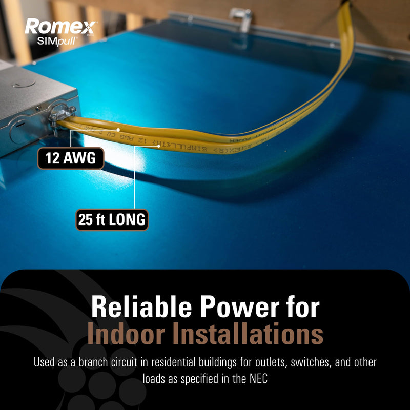 Southwire Romex SIMpull™ 25 ft. 12/2 Solid CU NM-B W/G Wire, 28828221