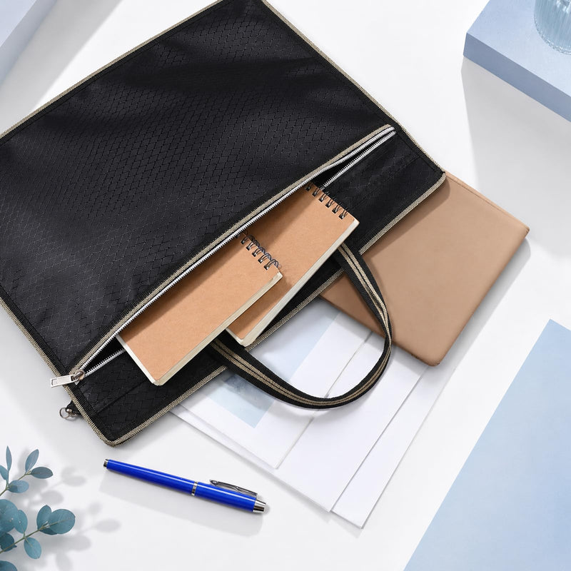 Black Oxford Handle Document Bag with Zipper, Portable Briefcase | File Tote Bag Pouch for Carrying Paper Files Books File Document Bag