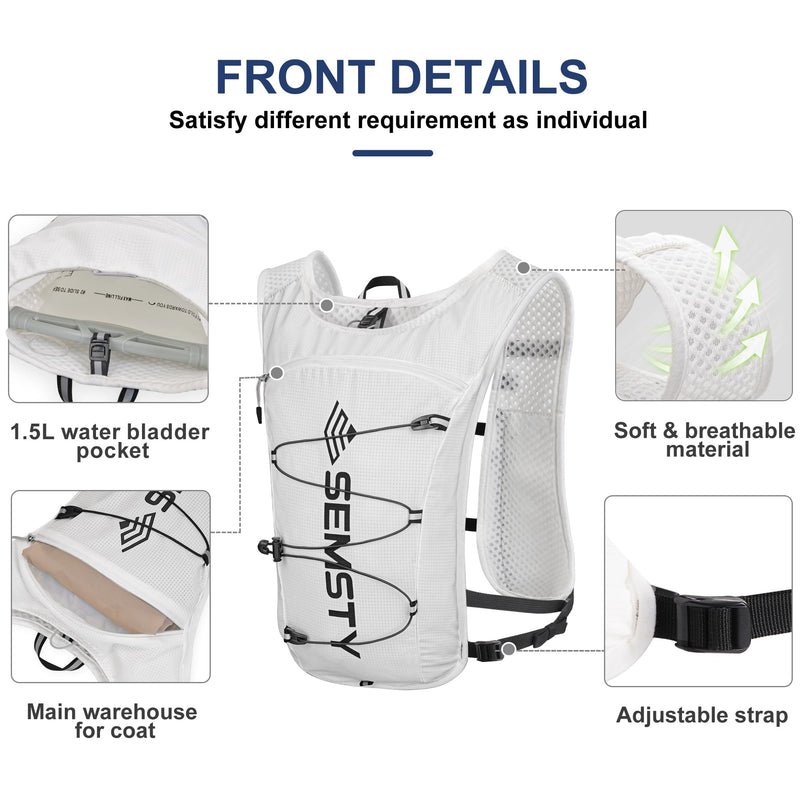 Running Hydration Vest 5L,Running Vest Pack with 1.5L Water Bladder,Lightweight Water Backpack for Hiking Running Cycling White