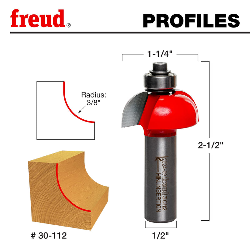 Freud 30-112: 3/8" Radius Cove Bit with 1/2" Shank